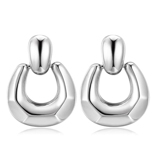 Dochais Gold Ohrringe Damen - Vergoldet 14K Gold Creolen Breit Gold Hoop Earrings Huggie Ohrringe Hypoallergen Creolen für Damen Frauen Silber von Dochais