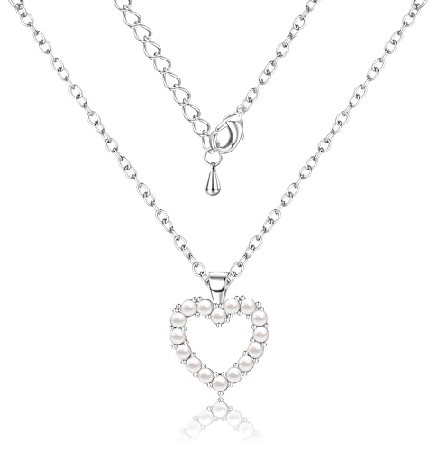 Dochais kette damen herzkette halskette damen silber 14K Gold Vergoldet Kette mit Perlen Herz Anhänger Silber kette frauen wasserfest schmuck Geschenke für Frauen Und Mädchen von Dochais