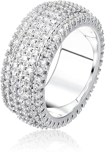 Dochais Ring für Damen Herren Breit Personalisiert Ringe 9mm mit Zirkonia Kristall Damenring in 14K Vergoldet Glänzend Brandring Verlobungsring Antragsring Trauring (5, Silber) von Dochais