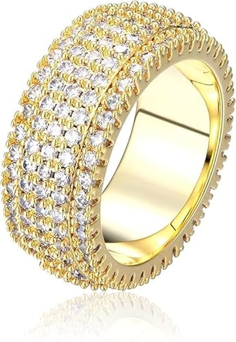 Dochais Ring für Herren Damen Personalisiert Breit Ringe 9mm mit Zirkonia Kristall Ring in 14K Vergoldet Glänzend Brandring Verlobungsring Antragsring Trauring (6, Gold) von Dochais