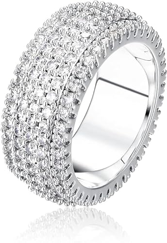 Dochais Ring für Damen Herren Breit Personalisiert Ringe 9mm mit Zirkonia Kristall Damenring in 14K Vergoldet Glänzend Brandring Verlobungsring Antragsring Trauring (6, Silber) von Dochais