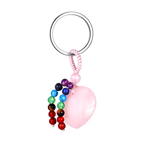 Dochais Schlüsselanhänger Herz, Natürliches Tigerauge Schlüsselanhänger, Herzförmiger Kristall Schlüsselanhänger, 7 Chakra Heilung Edelstein Schlüsselanhänger,Keychain Schmuck (Rosa) von Dochais