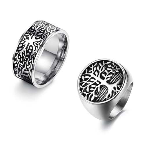 Dochais Schmuck 2PCS Ring Herren aus Edelstahl,Freundschaftsring Partnerring,Silber Ring Baum des Lebens für Herren (Silber, 60) von Dochais