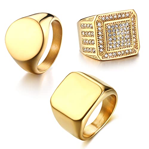 Dochais Schmuck 3PCS Ring Herren Damen aus Edelstahl,Ring Damen Gold Schlicht Ring Gold Ring Herren,Zirkon Ring Herren Elegant,Runden Siegelringe (Gold, 60) von Dochais