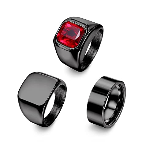 Dochais Schmuck 3PCS Ring Herren aus Edelstahl,Schlicht Ring Gold Schwarz Ring Herren,Zirkon Ring Herren Elegant Runden Siegelringe (Schwarz, 60) von Dochais