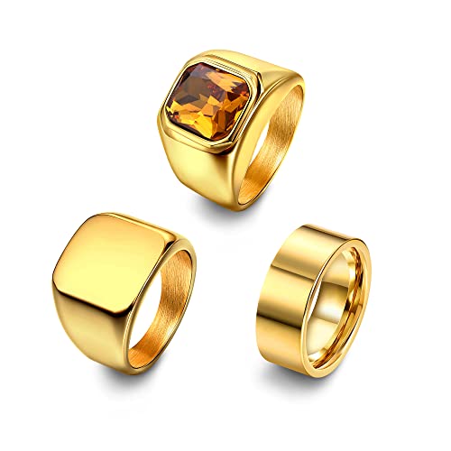 Dochais Schmuck 3PCS Ring Herren aus Edelstahl,Schlicht Ring Gold Schwarz Ring Herren,Zirkon Ring Herren Elegant Runden Siegelringe (Gold, 60) von Dochais