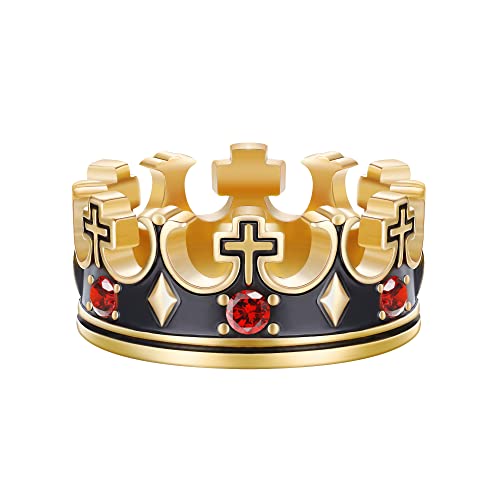 Dochais Schmuck Religiöses Kreuz klobige Edelstahlringe,Vintage christliche Ringe Hochzeitsband Schwarz Gold,König Ritter Krone Ring für Männer und Jungen (Gold, 54) von Dochais