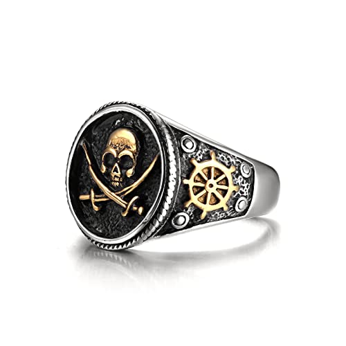 Dochais Schmuck Ring Herren aus Edelstahl,Klassisches Ring Totenkopf Geisterklaue,Ring Herren Schwarz Größe 60 bis 70 (Gold, 62) von Dochais