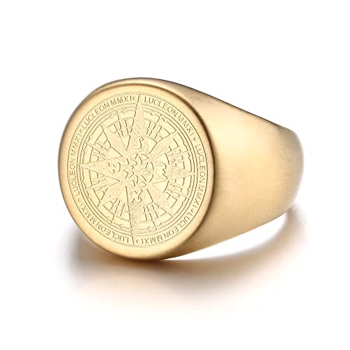 Dochais Schmuck Ring Herren aus Edelstahl,Ring Viking Wikinger Vintage-Kompass Ring,Ring Herren Runden Siegelringe Größe 60 bis 70 (Gold, 62) von Dochais