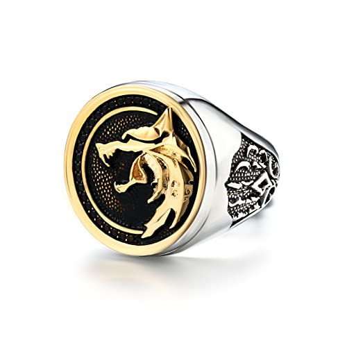 Dochais Schmuck Ring Herren aus Edelstahl,Totenkopf Ring Skull Ring Schädel Ring Wolfskopf,Freundschaftsring Partnerring,Lila Edelstein Herrenring (Gold, 57) von Dochais