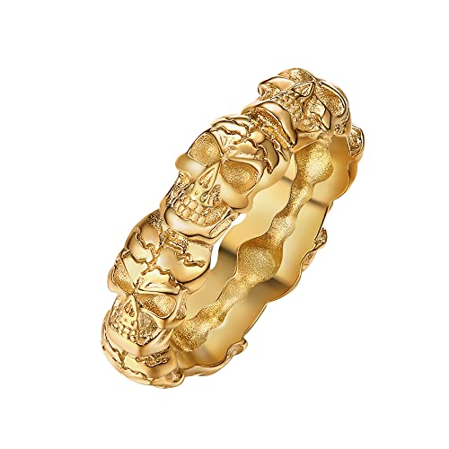 Dochais Schmuck Vintage Punk Totenkopf Schädel Ringe,Skull Ring aus Edelstahl,Freundschaftsring Partnerring,Silber Gold Herren Ring für Halloween Biker Rocker (Gold, 60) von Dochais