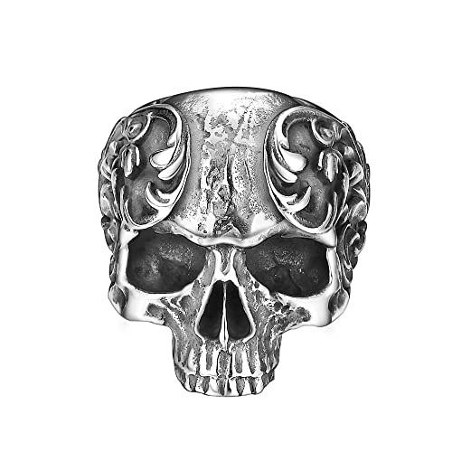 Dochais Schmuck Vintage Punk Totenkopf Schädel Ringe,Skull Ring aus Edelstahl,Freundschaftsring Partnerring,Silber Herren Ring für Halloween Biker Rocker (Silber, 57) von Dochais