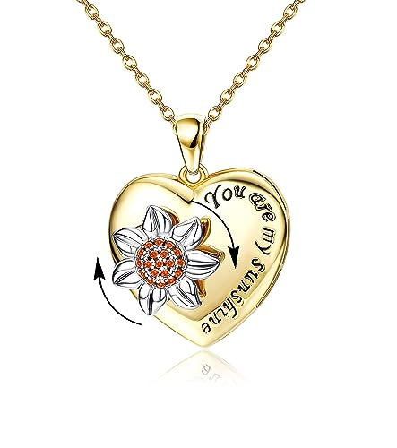 Dochais Herz Sonnenblumen Halskette für Damen mit You are My Sunshine Anhänger mit sich Drehendem Sunlower Herz, Gegen Angstzustände Spinner Halsketten Gold/Silber von Dochais