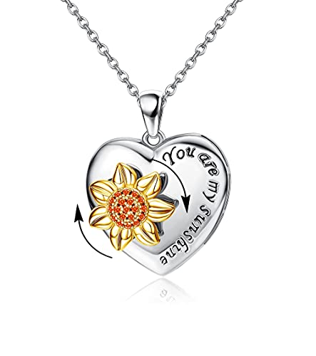 Dochais Herz Sonnenblumen Halskette für Damen mit You are My Sunshine Anhänger mit sich Drehendem Sunlower Herz, Gegen Angstzustände Spinner Halsketten Gold/Silber von Dochais