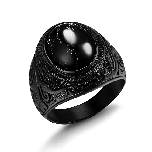 Dochais Tolles Geschenk für Männer,Schmuck Herren-Ring aus Edelstahl,Ring Schwarz Herren Edelstein Ring Runden Siegelringe (Schwarz, 60) von Dochais