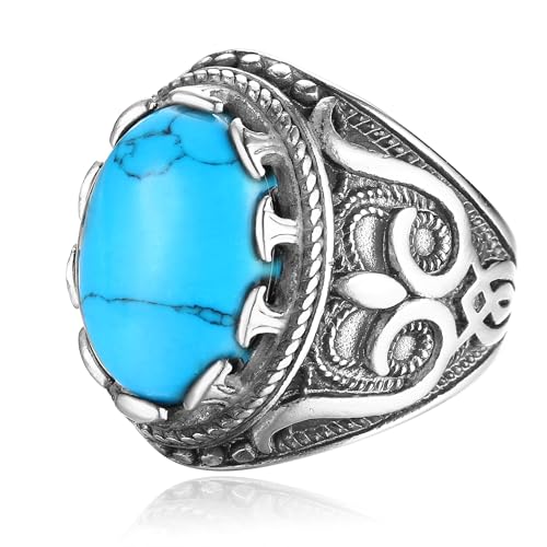 Dochais Tolles Geschenk für Männer,Schmuck Herren-Ring aus Edelstahl Matt,Klassisches Großer Herrenring,Ring mit Tigerauge Türkis (Silber, 64) von Dochais