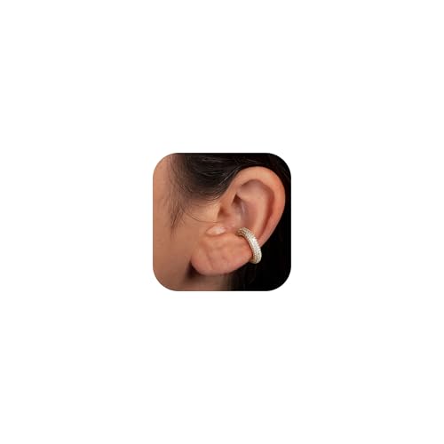 Dochais Ear Cuff für Damen - CZ Fake Helix Knorpel Ohrringe, Piercing Ohrmanschette, 14K Gold Clip Ohrklemme Silber Gold Funkelnde Runde Huggie Ohne Ohrloch von Dochais
