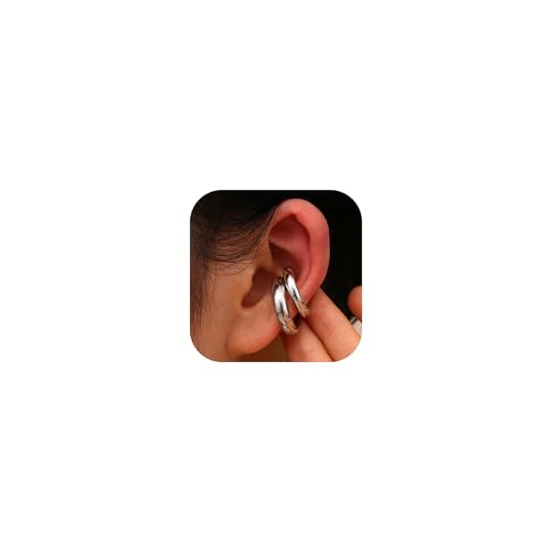 Dochais Ear Cuff für Damen-CZ Fake Helix Knorpel Ohrringe Fake Piercing Ohrmanschette Ohrringe 14K Gold Clip Ohrklemme silber Gold Funkelnde RundeHuggie Ohrringe Ohne Ohrloch von Dochais