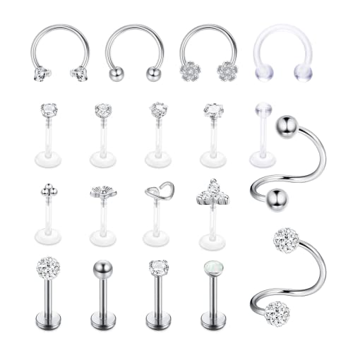 Dochais 19 Stück Lippenpiercing Couch Piercing Stecker Helix Tragus Bars Stecker Piercing Ohrringe, Knorpel Barbell Piercing Knorpel Tragus für Frauen Männer von Dochais