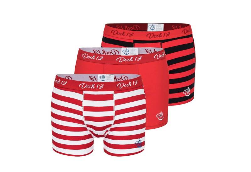 Dock13 Retro Boxer Dock13 Männer Boxershorts Maritim (3er Pack Boxers (3er-Pack, 3-St., 3er-Pack) Logo als Stickerei, gewebtem Bund, elegante Verpackung von Dock13