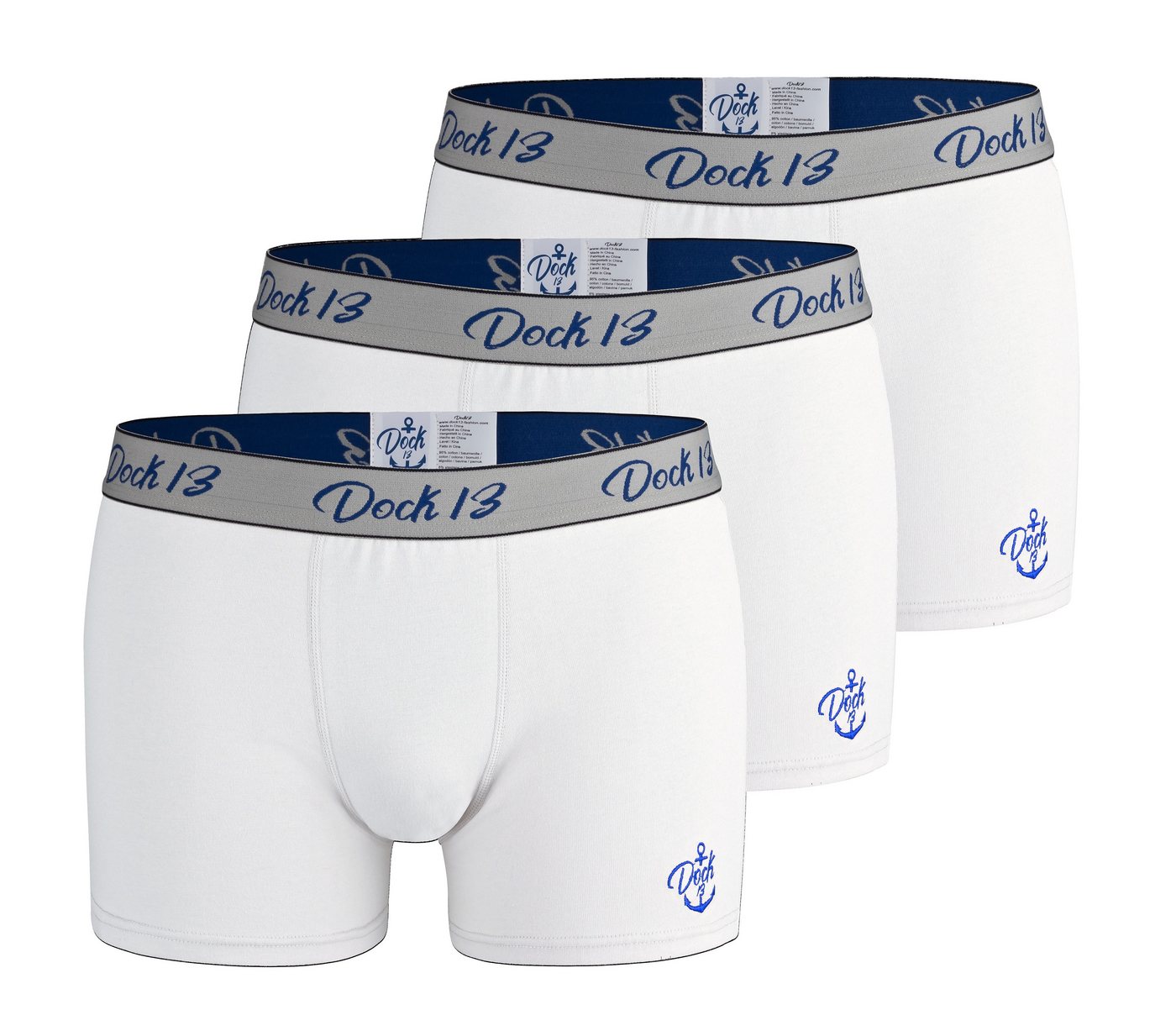 Dock13 Retro Boxer Dock13 Männer Unterhosen (3er Pack Boxershorts (3er-Set, 3-St., 3er-Pack) gewebter Bund, Logo als Stickerei von Dock13