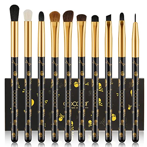 Docolor Gothic Lidschatten Pinselset 10 Stück Totenkopf-Druck Augen Make Up Pinsel Augenpinsel Set für Lidschatten Augenbraue Eyeliner Blending von docolor