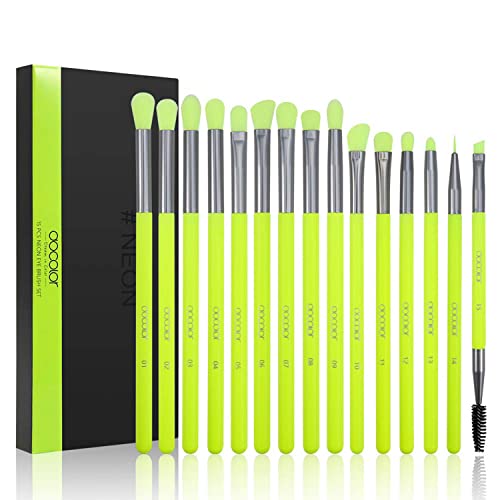 Docolor Lidschatten Pinsel Set 15 Stück neongrüne Make-up Pinsel professionelle kosmetische Pinsel Lidschatten Concealer Wimpern Eyeliner Blending Make-up Pinsel von docolor