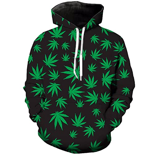 3D-Druck Weed Hoodies Tops Pullover Herren Damen Kapuzenpullover Sweatshirts Casual Grün Unkrautblatt Hoodies Jacke Homme, R104, L von Docorou