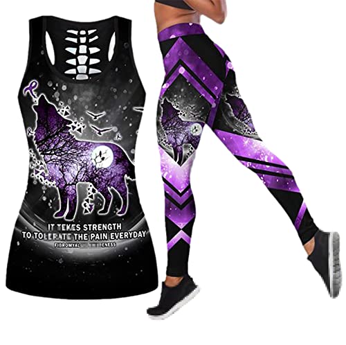 Damen Yoga-Anzug mit Tiermotiv, 3D-Druck, hohl, Oberteil, hohe Taille, Leggings, 3, 52 von Docorou