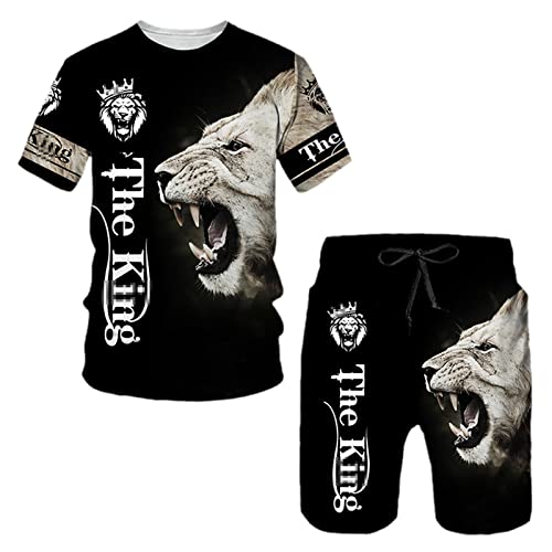 Docorou Lion Sommer Streetwear Herren Set Trainingsanzug Übergroße Kleidung 3D Gedruckt T-Shirt Shorts Sportswear Herren Mode Anzug, 9, 6XL von Docorou