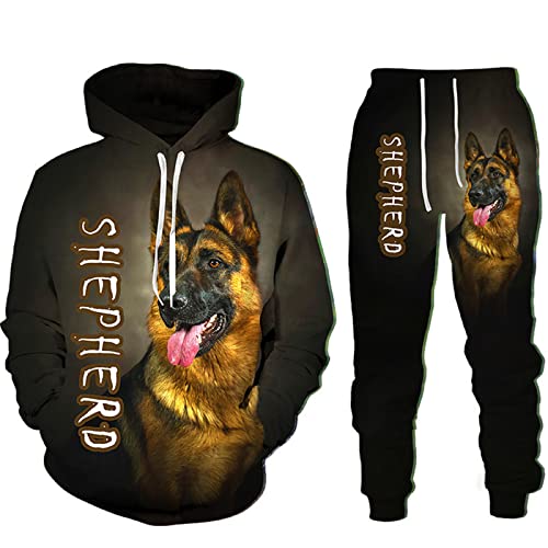 German Shepherd Dog 3D Printed Hoodies Sweatpants Herren Kapuzenpullover Sweatshirt Sets Männer Trainingsanzug Anzug, 07883, L von Docorou