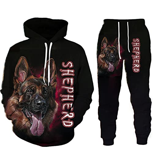 German Shepherd Dog 3D Printed Hoodies Sweatpants Herren Kapuzenpullover Sweatshirt Sets Männer Trainingsanzug Anzug, 07887, XXXXX-Large von Docorou