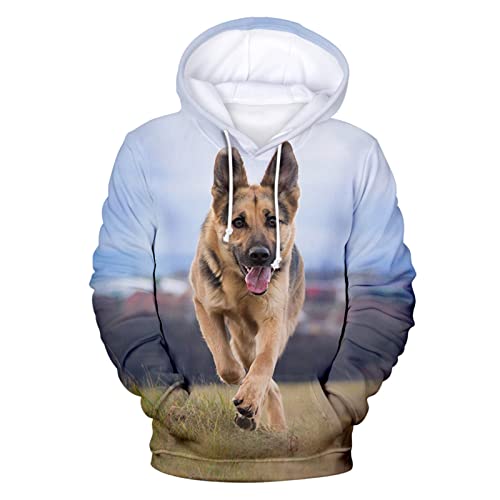 Kapuzenpullover für Herren, Motiv: Deutscher Schäferhund, niedliches Haustier-Sweatshirt mit Kapuze, für Herren und Damen, 3D, ASD-12006, S von Docorou