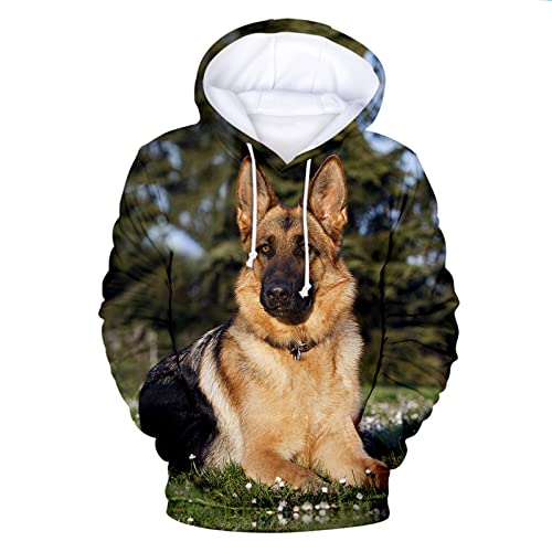 Kapuzenpullover für Herren, Motiv: Deutscher Schäferhund, niedliches Haustier-Sweatshirt mit Kapuze, für Herren und Damen, 3D, ASD-12010, XL von Docorou