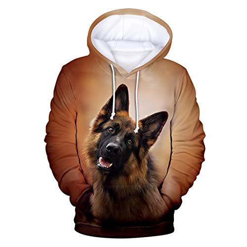 Kapuzenpullover für Herren, Motiv: Deutscher Schäferhund, niedliches Haustier-Sweatshirt mit Kapuze, für Herren und Damen, 3D, Asd-12007, L von Docorou