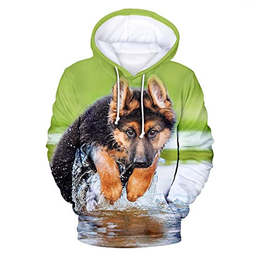 Kapuzenpullover für Herren, Motiv: Deutscher Schäferhund, niedliches Haustier-Sweatshirt mit Kapuze, für Herren und Damen, 3D, Asd-12009, L von Docorou