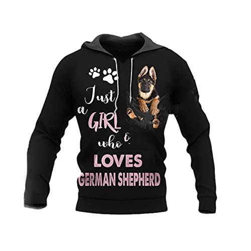 Niedlicher Deutscher Schäferhund 3D-Druck Mode Hoodie Männer Frauen Sweatshirt Reißverschluss Pullover Harajuku Casual Trainingsanzug, Hoodies, XL von Docorou