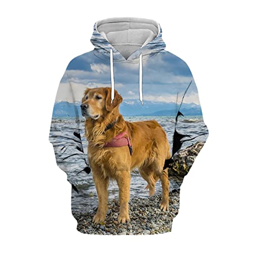 Tier Hoodie 3D Druck Golden Retriever Hund Niedlich Hoodies Männer Frauen Bewegung Pullover Plus Size Harajuku Kapuzenjacke, Haaa20255, XXL von Docorou