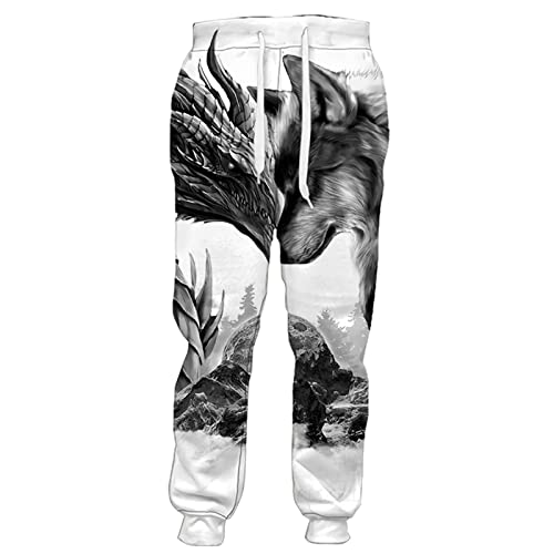 Tier Wolf und Drache 3D Druck Männer Frauen Hosen Harajuku Jogging Männer Hosen Streetwear Sweatpants, Hose 1, XXXXXL von Docorou