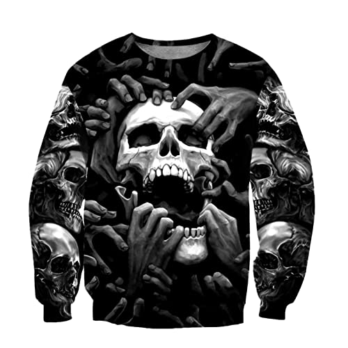 Totenkopf-Tattoo, 3D-Druck, modische Hoodies für Herren, Kapuzen-Sweatshirt, Unisex, Reißverschluss, modische Jacke, Trainingsanzug, Sweatshirt, L von Docorou
