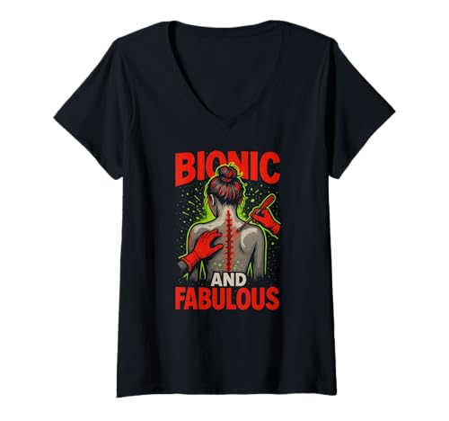 Damen Bionic and Fabulous Fun Women Get Well T-Shirt mit V-Ausschnitt von Doctor Nurse Approved Get Well Surgery Recovery