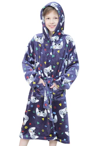 Doctor Unicorn Jungen Bademantel Kinder Fleece Kapuzenmantel Warm Winter Gamer Bademantel Nachtwäsche, Navy Gamer, 170 von Doctor Unicorn