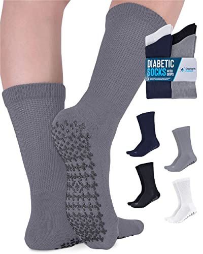 Diabetikersocken für Damen und Herren – 4 Paar nicht bindende Socken für Damen | rutschfeste Socken Herren | Gripper Socken für Herren, Schwarz, Weiß, Marineblau, Grau, Large von Doctor's Select