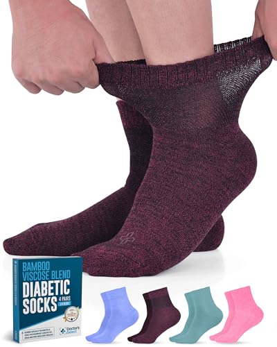 Doctor's Select DSDiabeticSocks-M-Red/Pin/Grn/Blu Bambus Diabetikersocken Damen & Herren – 4 Paar knöchellange Damen Diabetikersocken | Bambussocken Damen | Neuropathie-Socken von Doctor's Select