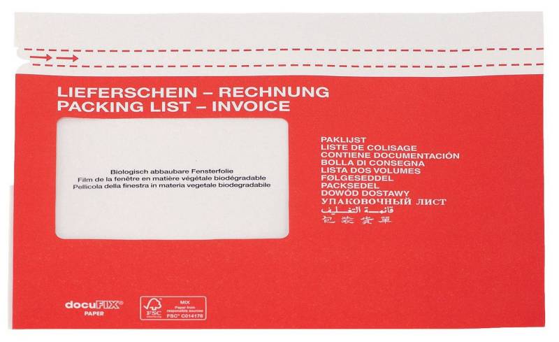 Docufix Dokumententasche Begleitpapiertaschen mit Aufdruck Lieferschein-Rechnung - Papier C5 we von Docufix