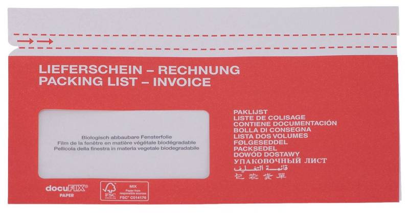 Docufix Dokumententasche Begleitpapiertaschen mit Aufdruck Lieferschein-Rechnung - Papier C6/5 von Docufix