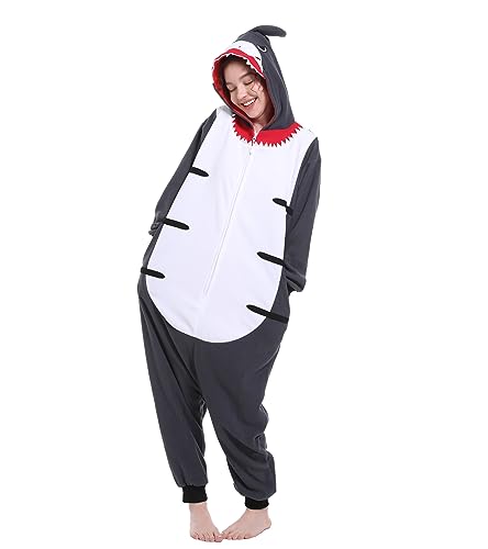 Dodheah Erwachsene Hai Onesie Pyjamas Unisex Halloween Party Tier Kostüm Cosplay Jumpsuit Einteilige Schlafbekleidung Grau L von Dodheah