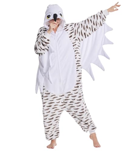 Dodheah Eule Onesie Erwachsene Halloween Pyjamas Tier Cosplay Kostüm Schlafanzug Overall Karneval Einteiler für Frauen Männer Weiß XL von Dodheah