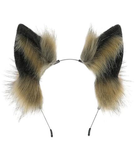 Dodheah Fuchs Wolf Ohren Stirnband Haarschmuck Katzenohren Haarreif Halloween Weihnachten Kostüm Anime Cosplay Damen Braun Schwarz von Dodheah