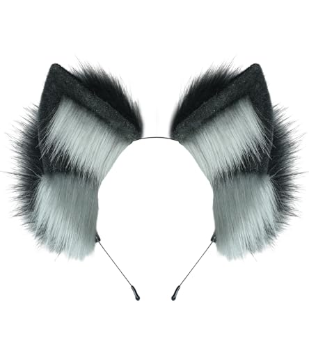 Dodheah Fuchs Wolf Ohren Stirnband Haarschmuck Katzenohren Haarreif Halloween Weihnachten Kostüm Anime Cosplay Damen Schwarz Grau von Dodheah